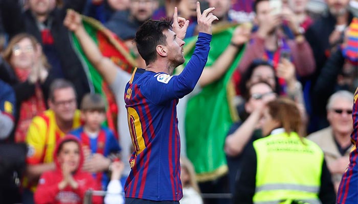 Messi celebrando un gol en La Liga 