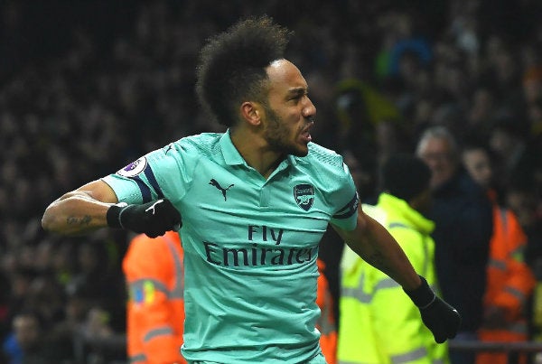 Aubameyang celebra una anotación con el Arsenal