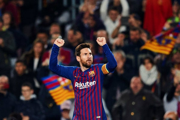 Messi celebra una anotación contra el Man United