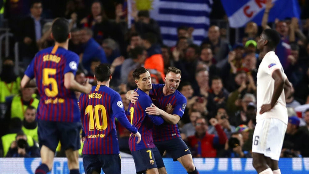 Barcelona festeja victoria contra Manchester United 