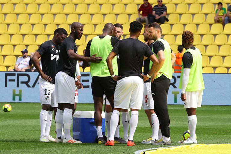 Jugadores del Amiens antes de un partido