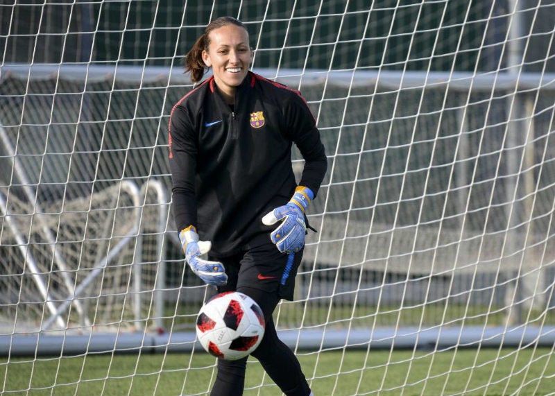 Pamela Tajonar en un entrenamiento con el Barcelona 