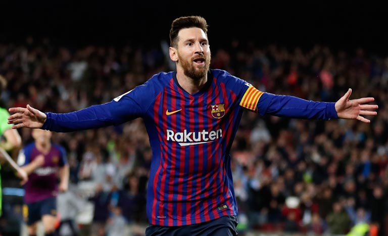 Messi celebra un gol con el Barcelona