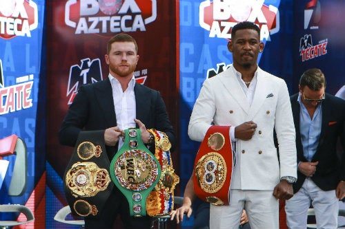 Canelo Álvarez y Daniel Jacobs en la gira promocional 