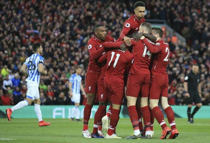 Liverpool celebrando un gol ante el Huddersfield