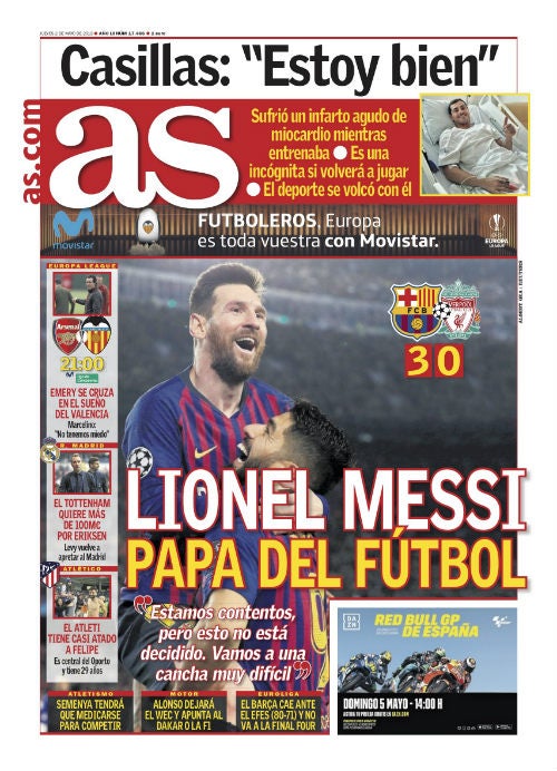 Portada del Diario AS sobre triunfo del Barcelona 