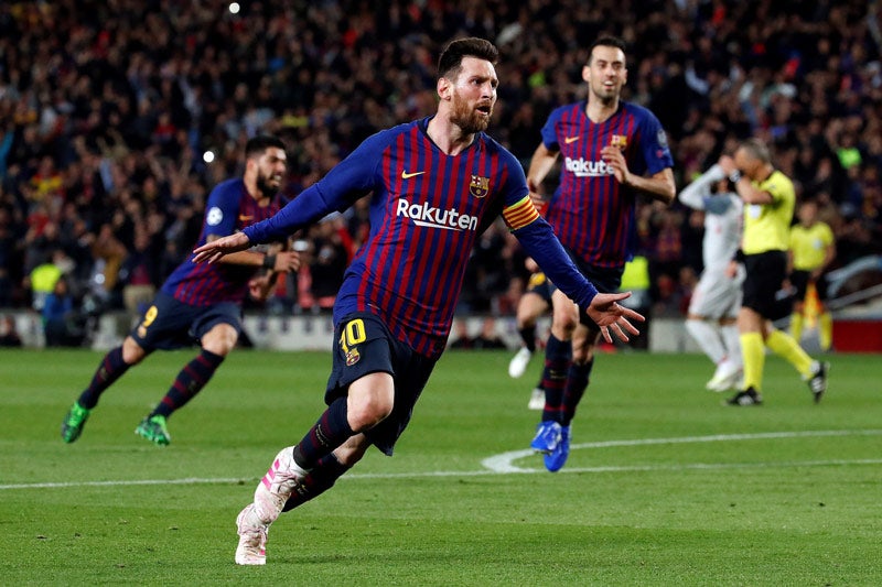 Messi celebra una anotación frente al Liverpool 