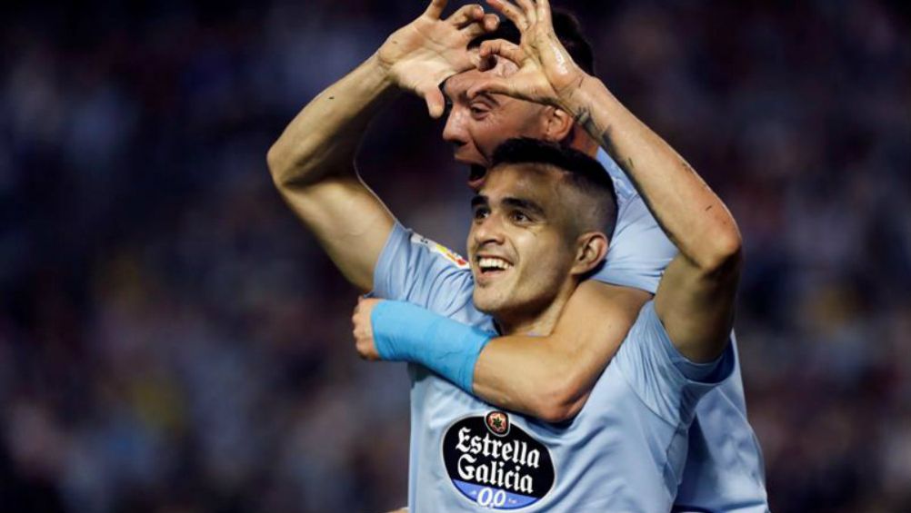 Maxi Gómez celebra su gol contra Barcelona