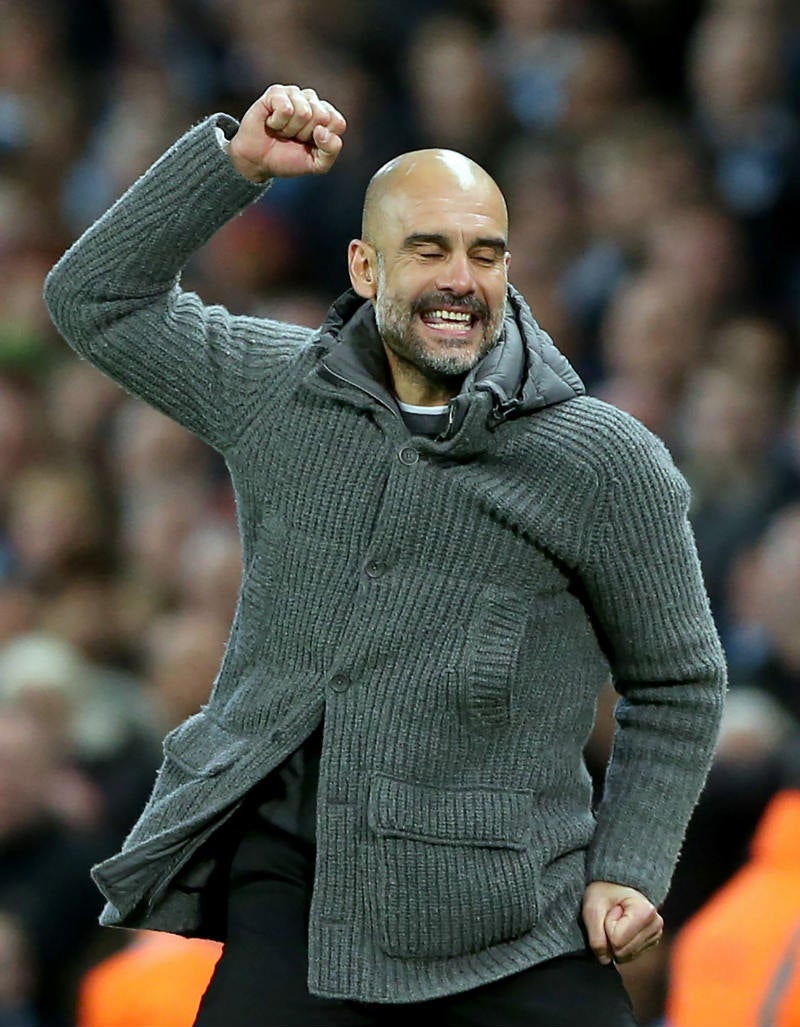 Pep Guardiola festeja el gol del City