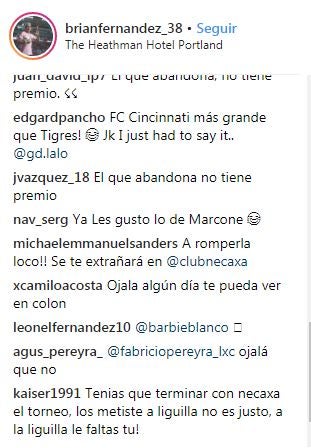 Comentarios de los aficionados del Necaxa a Brian Fernández 