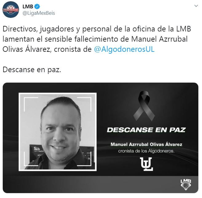 Mensaje de condolencias de la LMB