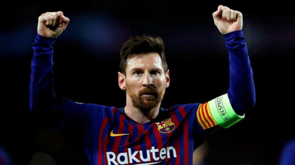 Messi festeja un gol con el Barcelona