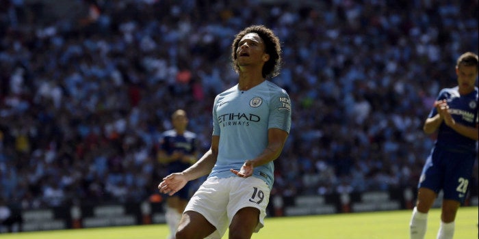 Leroy Sané en un partido con el Manchester City 