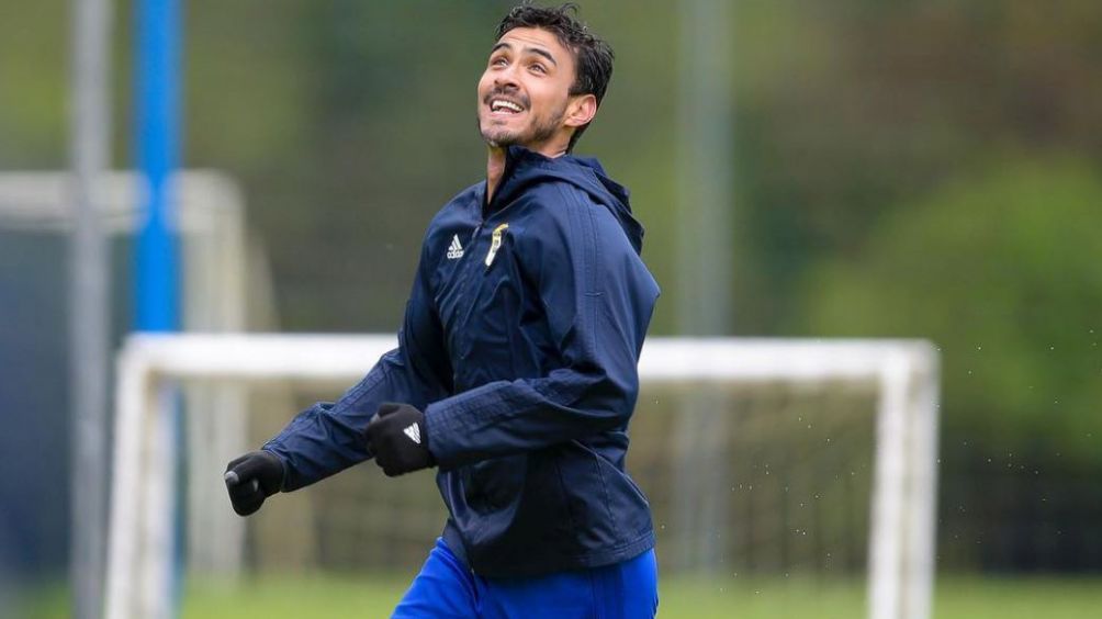 Alanís, durante un entrenamiento con el Oviedo