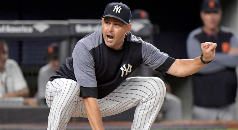 Aaron Boone, durante un juego con los Yankees