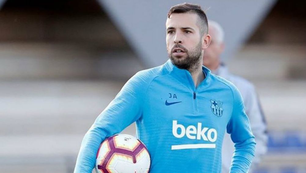 Jordi Alba durante un entrenamiento del Barcelona