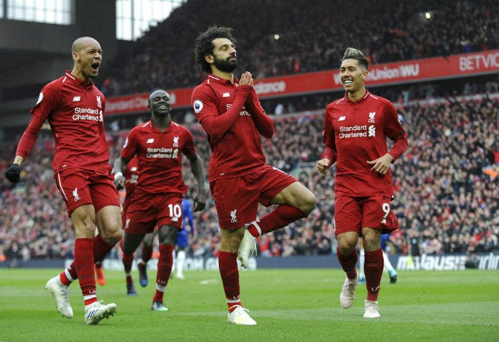 Jugadores del Liverpool festejando un gol 