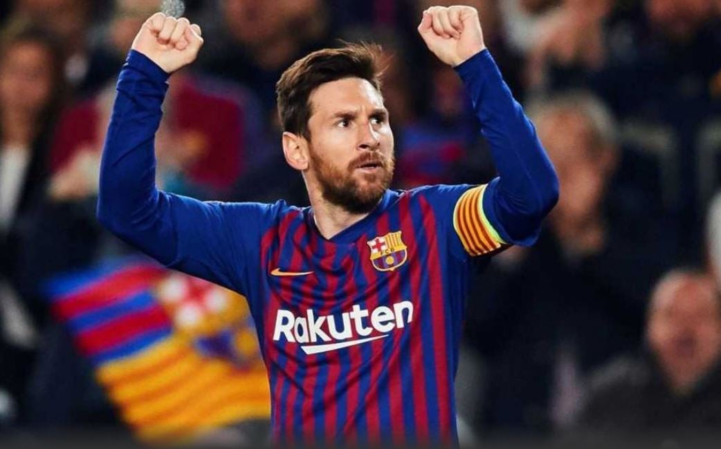 Messi celebra una anotación con el Barcelona