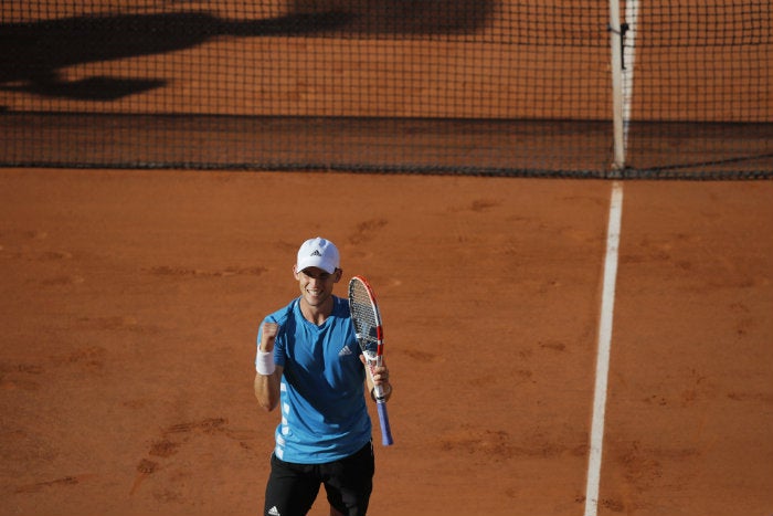 Thiem celebra durante un partido