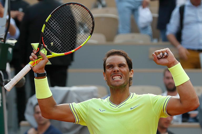 Rafa Nadal festeja su victoria contra Kei Nishikori