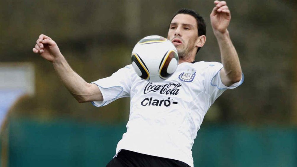 Maxi Rodríguez, durante un entrenamiento con Argentina