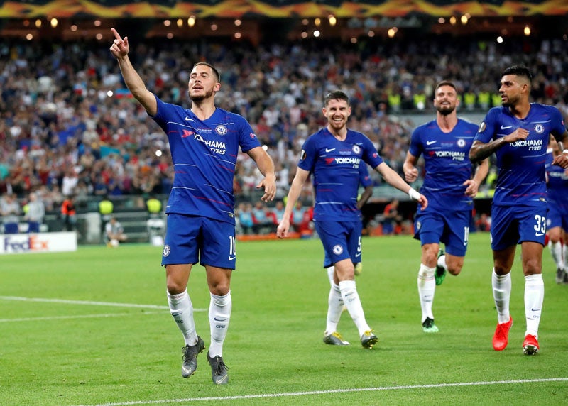 Hazard festeja un tanto en la Final de la Europa League 