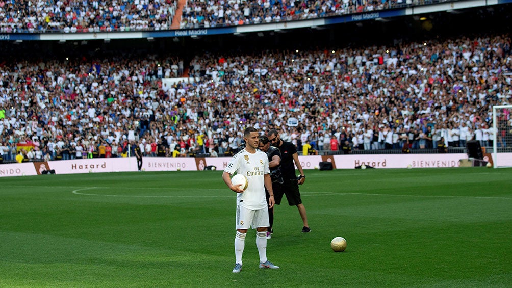 Eden Hazard en su presentación con el Real Madrid