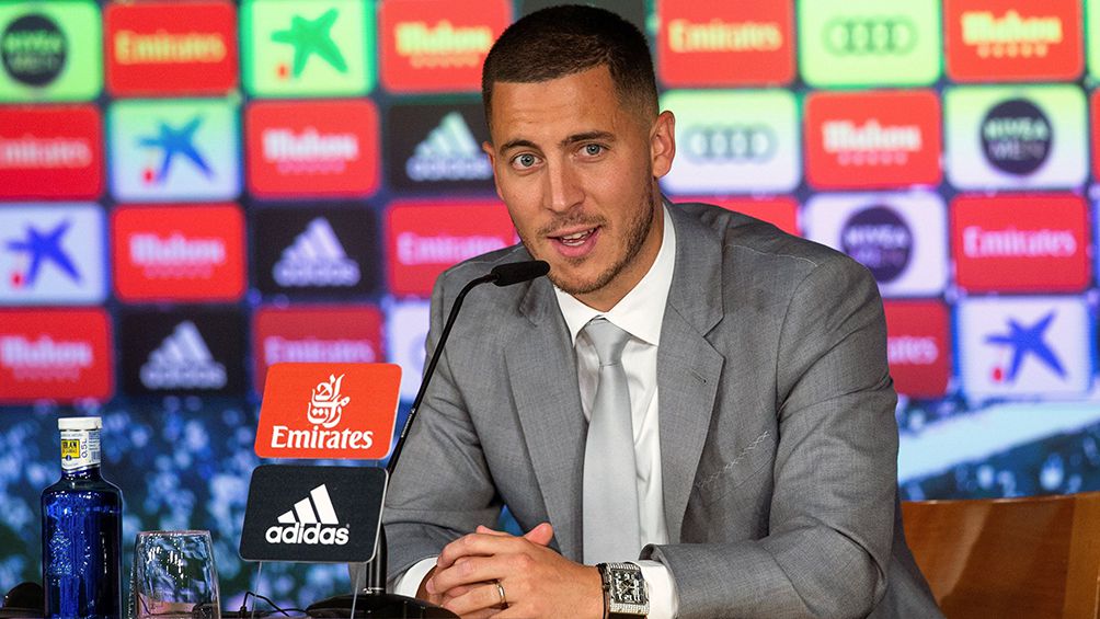 Hazard en su presentación con Real Madrid 