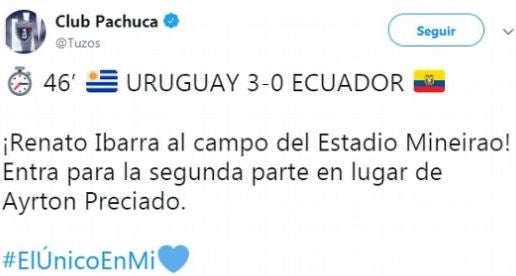 Publicación emitida por el club Pachuca