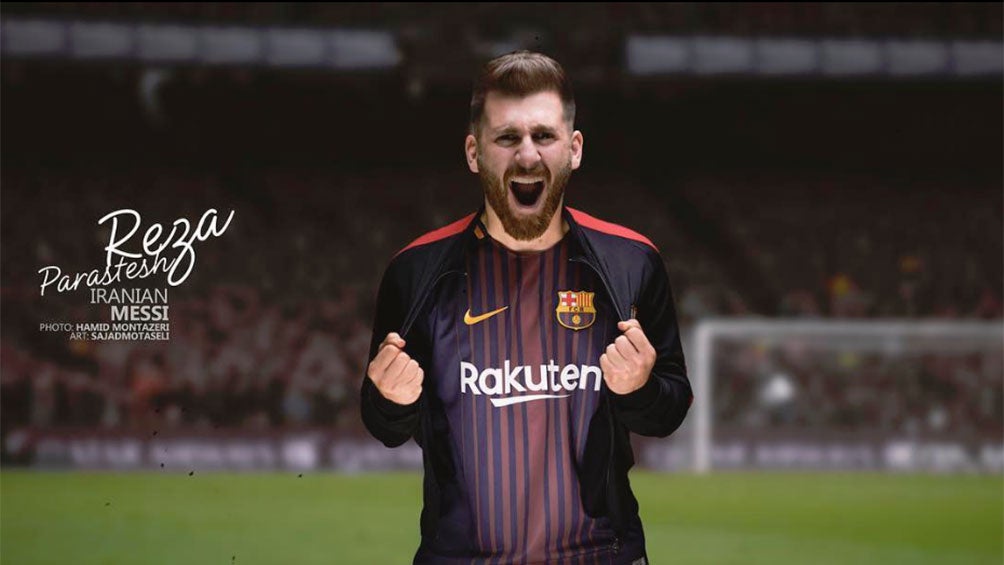 El doble de Messi posa con la playera del Barcelona