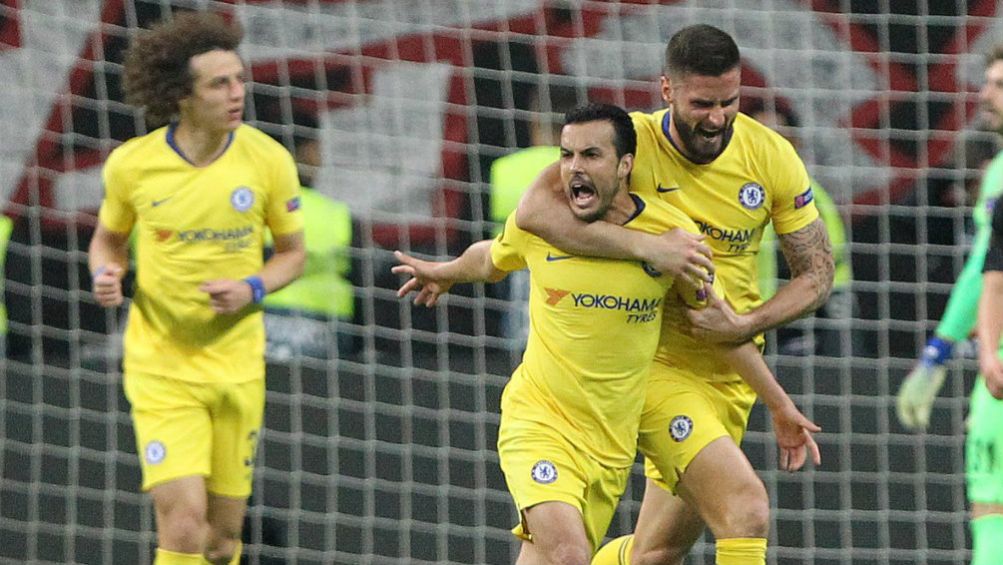 Pedro festeja un gol con el Chelsea