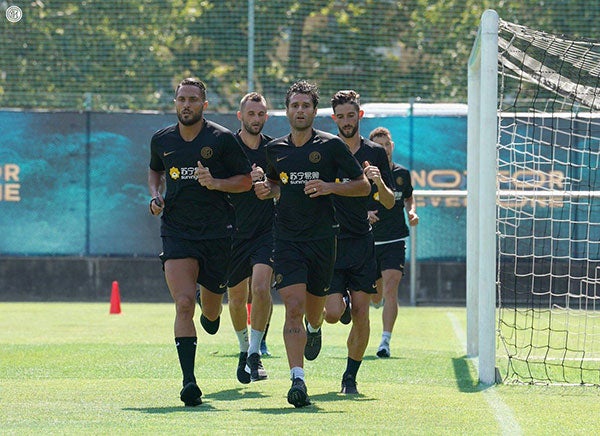 Jugadores de Inter de Milán, durante entrenamiento