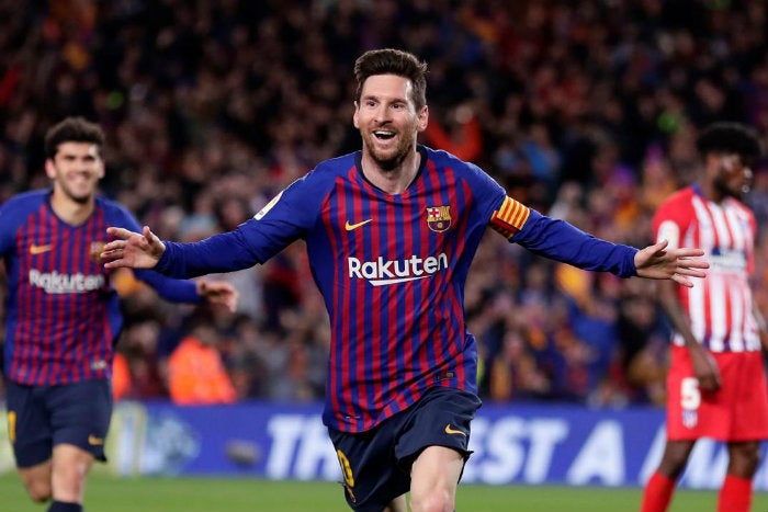 Messi, festeja gol en el Camp Nou