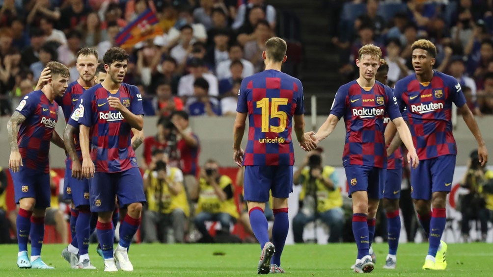 Jugadores del Barcelona durante el amistoso ante Chelsea 