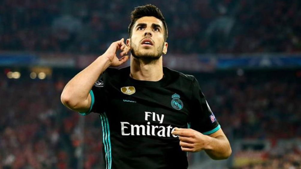 Marco Asensio celebra un tanto con el Real Madrid 