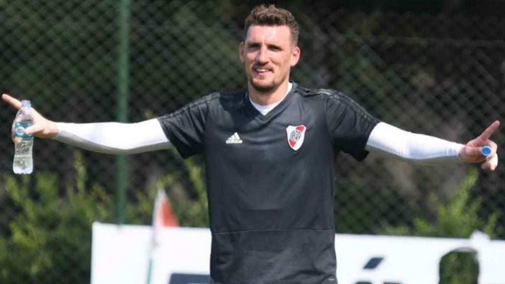 Franco Armani, durante un entrenamiento de River Plate