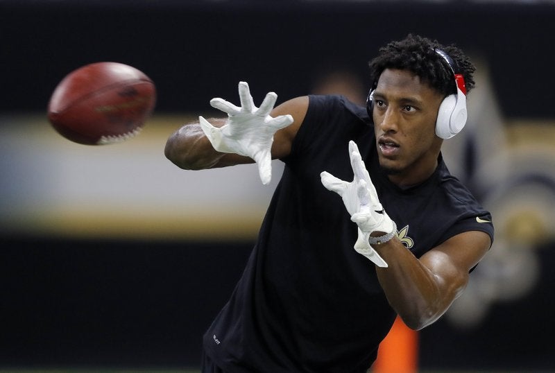 Michael Thomas recibe una pase de Drew Brees