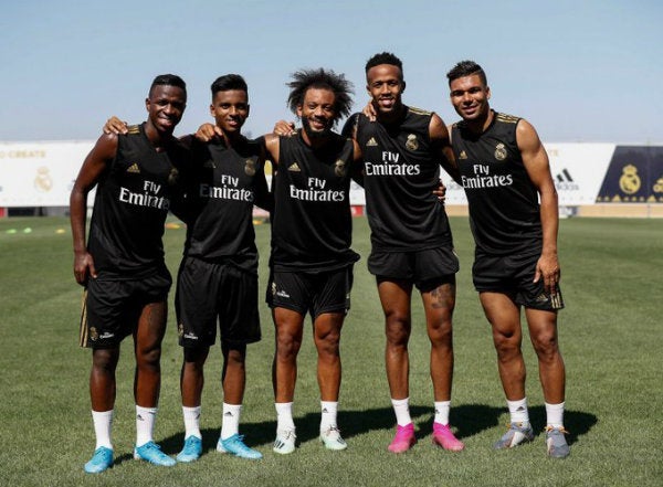 Rodrygo, Vinícius Jr, Marcelo, Casemiro y Eder Militao en actividad de pretemporada con Real Madrid 