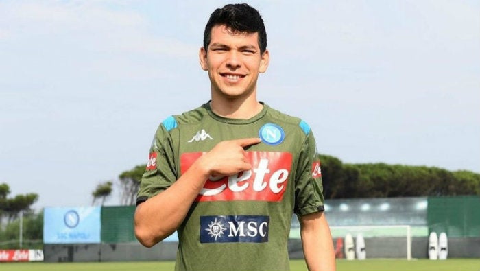 Lozano, en un entrenamiento del Napoli