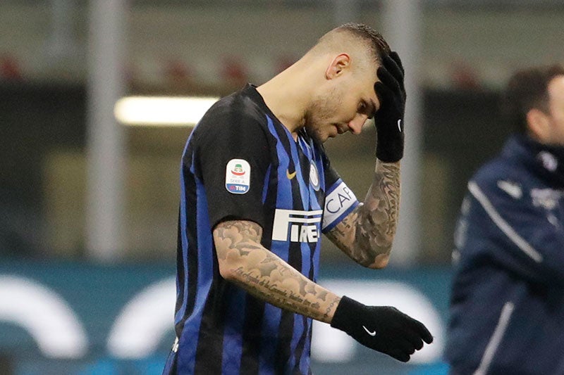 Mauro Icardi se lamenta en un partido con el Inter