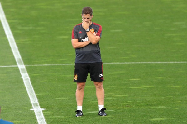 Robert Moreno en un entrenamiento con la Selección de España