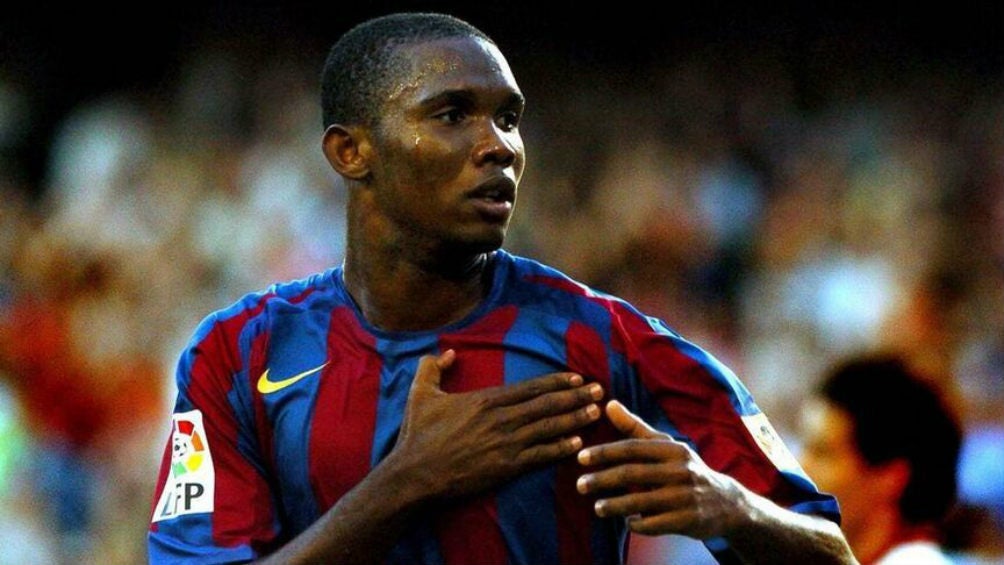 Eto'o festeja una diana con Barcelona