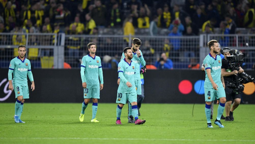 Jugadores del Barcelona tras un partido de Champions