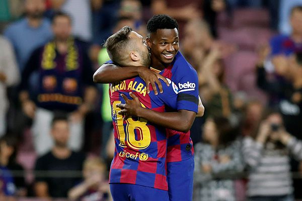 Ansu Fati festeja un gol con el Barcelona 