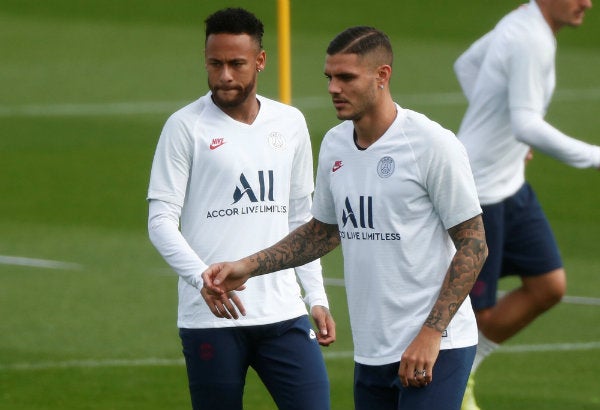 Neymar e Icardi en un entrenamiento con PSG