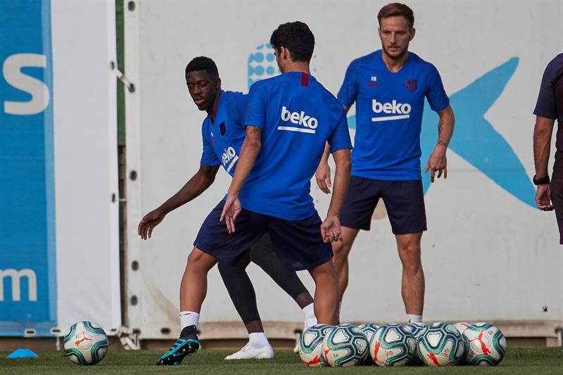 Ousmane Dembélé, en el entrenamiento del Barcelona