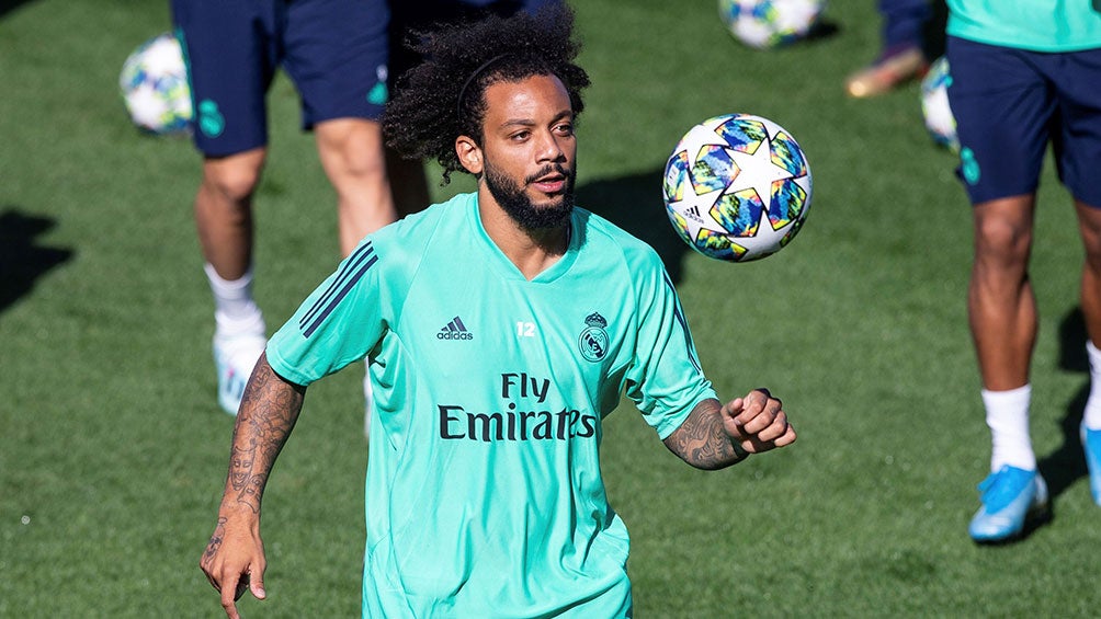 Marcelo, en el entrenamiento del Real Madrid previo a Champions