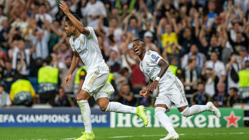 Casemiro celebra el gol del empate ante Brujas