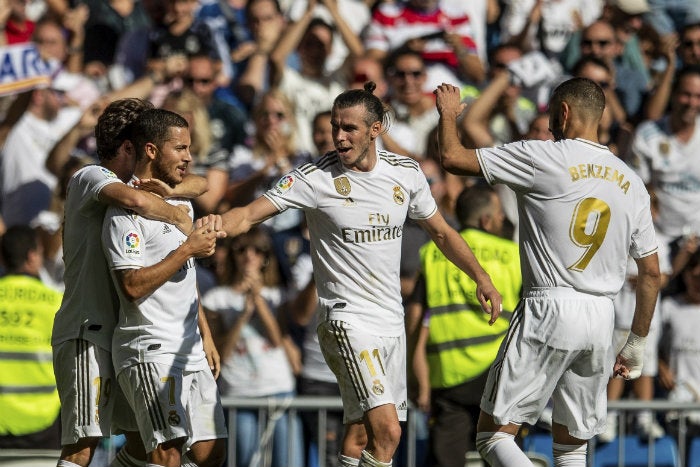 Hazard festeja su gol con Real Madrid