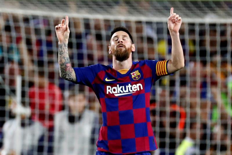 Festejo de Messi tras marcar su primer gol de la temporada de La Liga